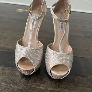 Steve Madden Cream Rhinestone Heels with Ankle Strap